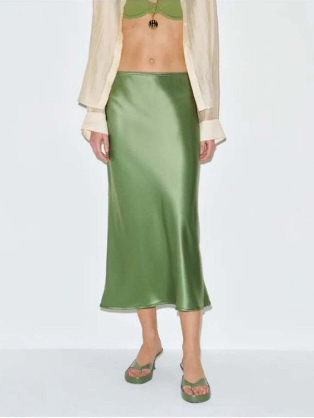 NWT Reformation Layla Silk Skirt Jade Green 6 - Picture 1 of 12